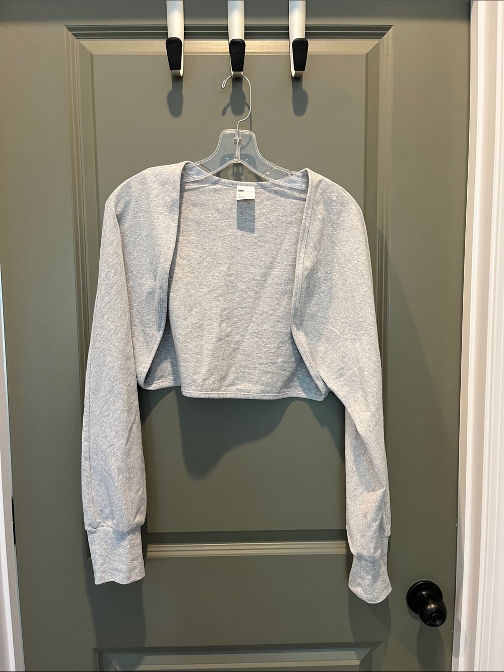 all in motion Light Gray Cropped Open-Front Long Sleeve Top